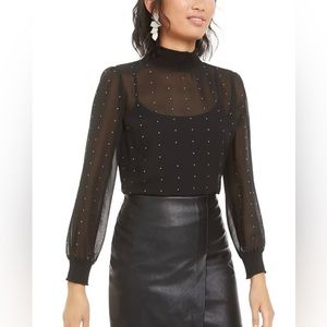 Bar III Semi-Sheer Black Studded Top